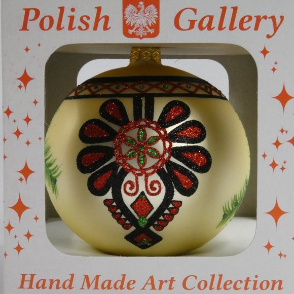 "POLISH GALLERY" Polish Folk Art Christmas Ornament Hand Made Glass Ball 5 In - Picture 5 of 6